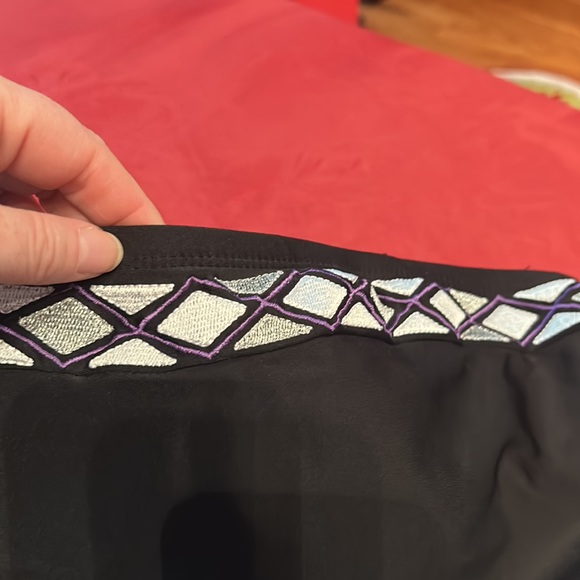 BlackXL Merona one piece with silver metallic and purple detailing around top - Picture 2 of 4